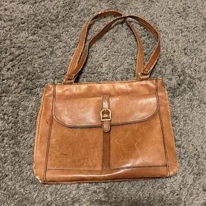 Classic Tan Leather Tote Bag with Buckle Detail